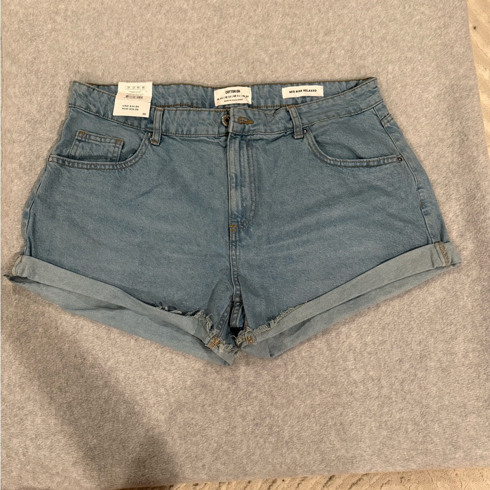 Cotton On Blue Jean Shorts Relaxed Fit Cuffed Hem